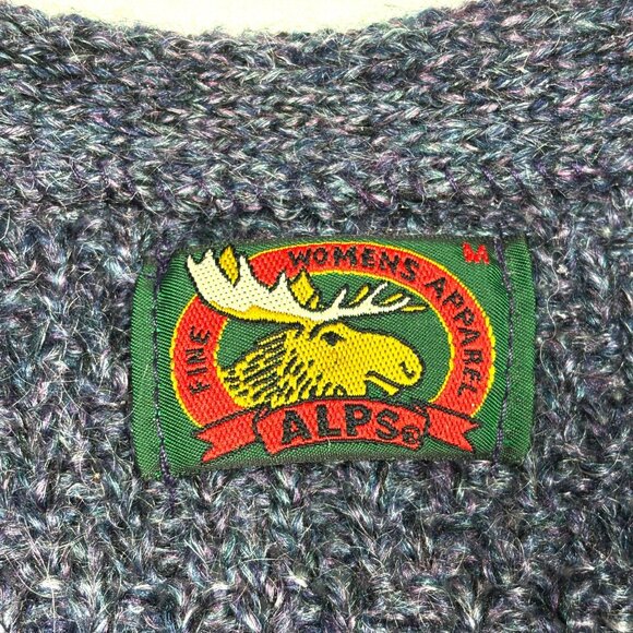 VTG Alps Blue/Purple Chunky Knit Granny Cardigan Sweater Vest Womens Med - Picture 4 of 8